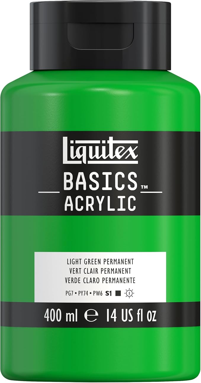 Liquitex BASICS Acrylic Paint, 13.5-oz Bottle, Light Green Permanent | Medium Viscosity, Satin Finish, Lightfast, Fine Art Pigments, Range of Opacities, Easy Blending