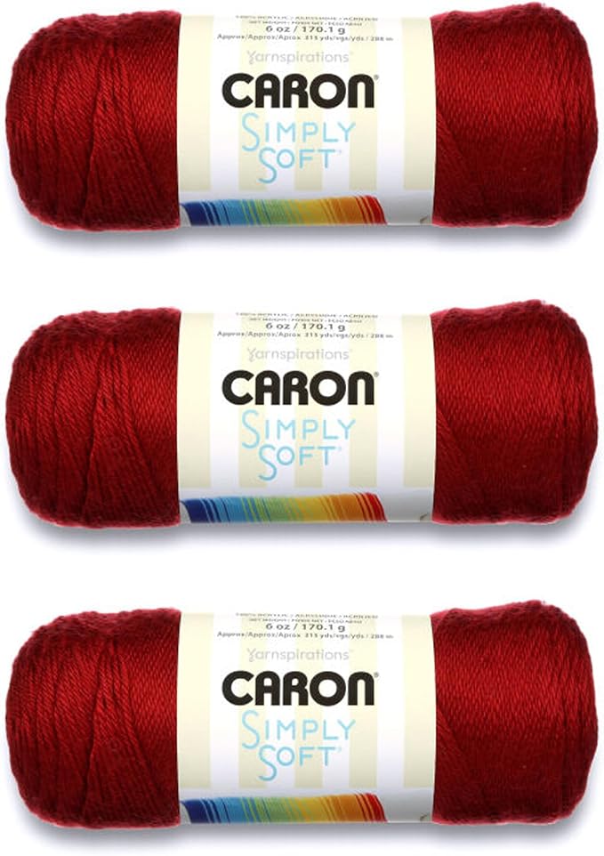 Caron Simply Soft 3-Pack Yarn, 3oz, Gauge 4 Medium Worsted, 100% Acrylic - Autumn Red - Machine Wash & Dry | #4 Worsted Medium, Soft 100% Acrylic Yarn for Crochet, Knitting, Blankets and Crafts, 315 Yards, 170.1g/6oz per skein