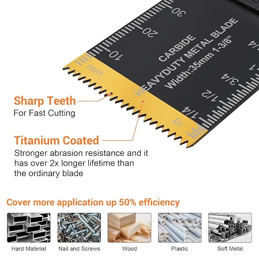 PECHAM 11PCS Titanium Oscillating Tool Blades, Universal Oscillating Multitool Blades Metal Cutting Quick Release for Hard Material Metal Nails Wood Plastic fit More Oscillating Tools