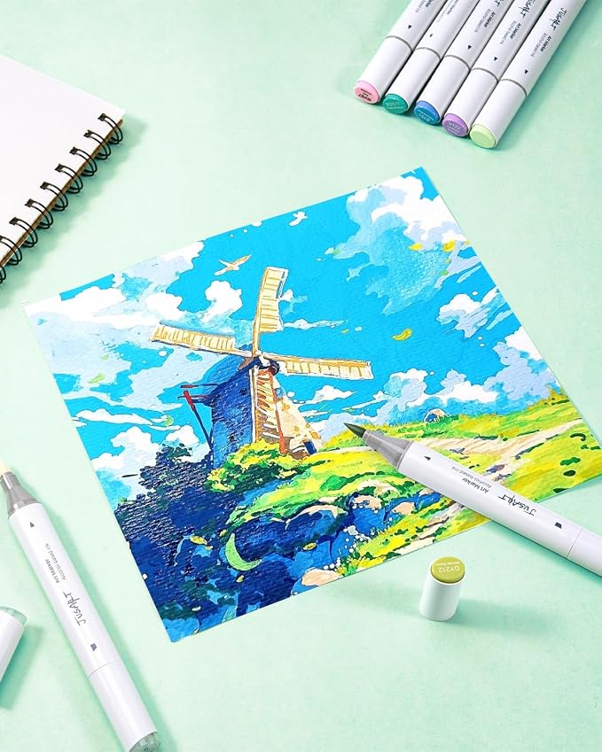 JusArt 48 Colors Alcohol Markers, Dual Tip Brush and Chisel
