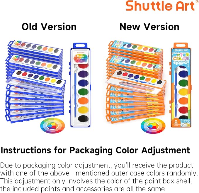 Shuttle Art 24 Pack Watercolor Paint Set, 8 Colors with Paint Brushes & Color Wheels, Washable for Kids & Adults, Suitable for Classroom, Parties, Kindergarten & Art Activities