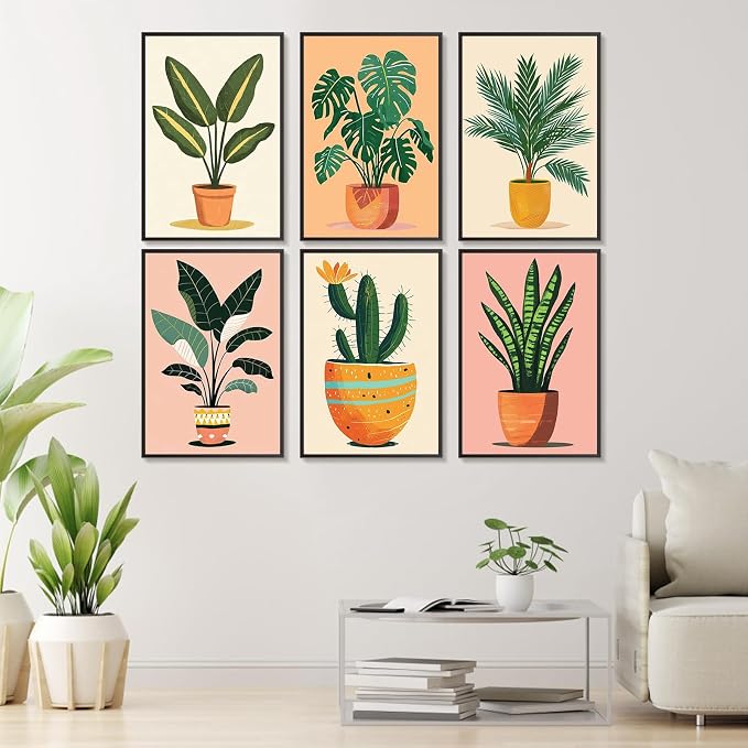 6 Pack Paint by Numbers Kit for Adults, Potted Green Plant, 8x12 Inch | Acrylic Number Painting Set, DIY Canvas Art Craft Kit, Beginner Friendly, Home Wall Decor, Stress Relief Relaxing Hobby Gift