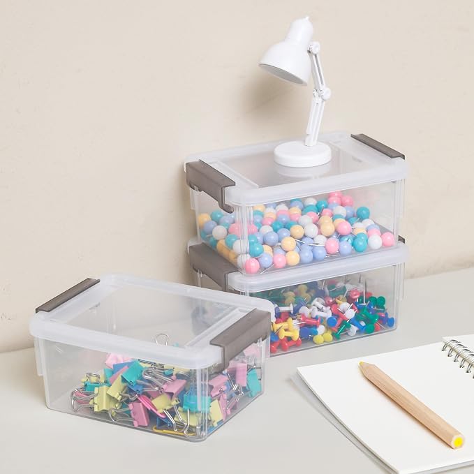Citylife 0.53 QT 10 Packs Small Storage Bins Plastic Storage Container Stackable Box with Lids for Organizing, Clear White