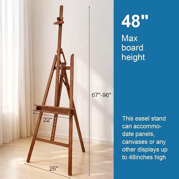 Adjustable Beechwood A-Frame Studio Easel with Storage Tray, Brown
