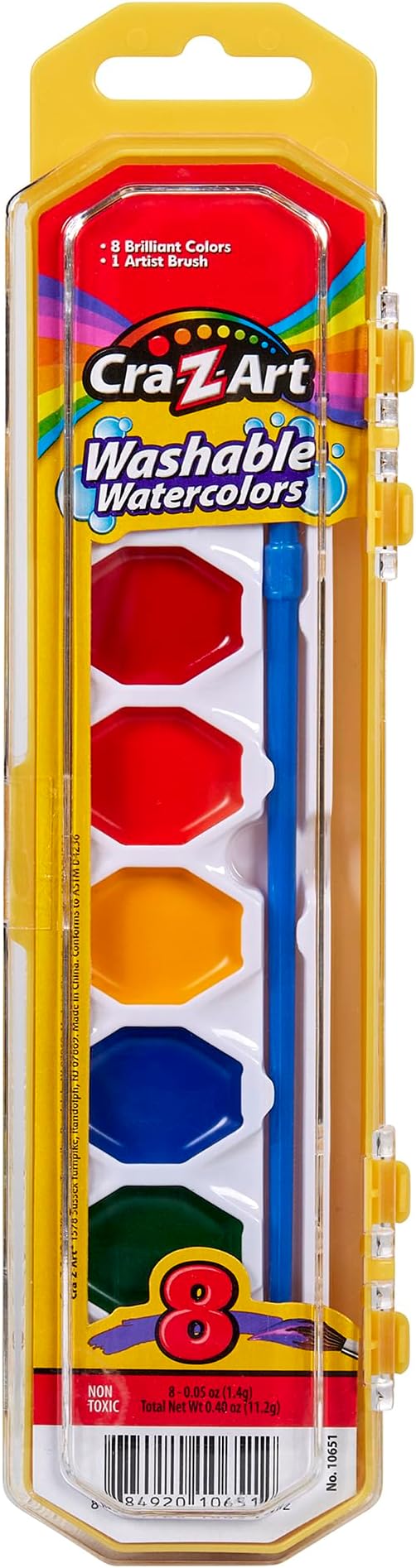 Cra-Z-art Washable Watercolors with Brush, 8 Colors, 1 Tray (10651)