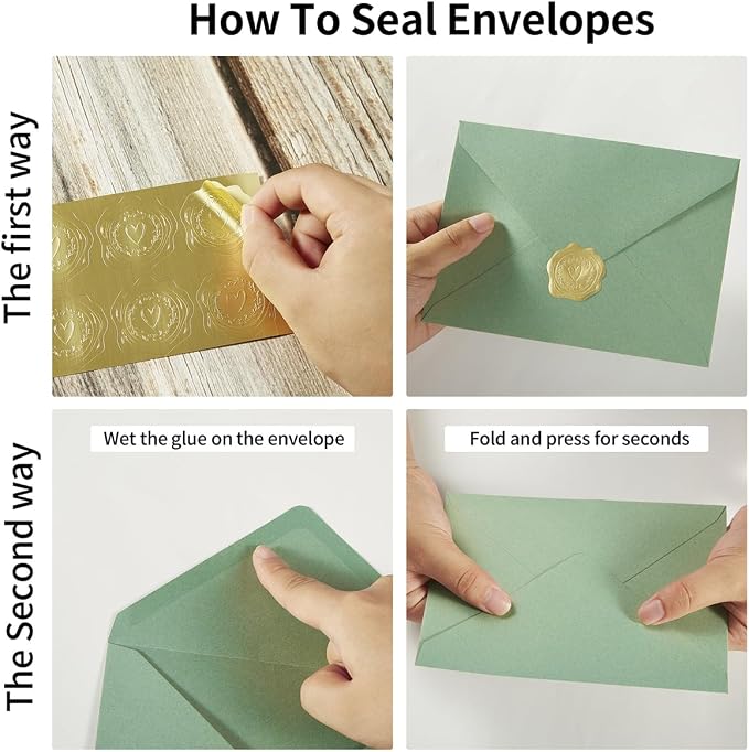 50 Pack Sage-Green A6 Envelopes with Cards and Gold Stickers, 4x6