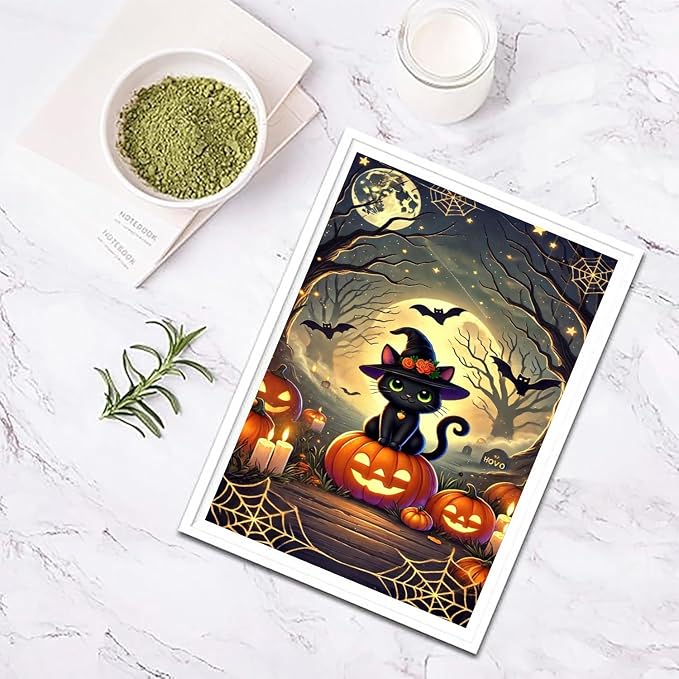 XUCNWL Halloween Diamond Art Kits for Adults,Black Cat Diamond Painting