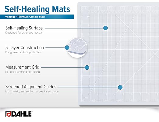 Dahle Vantage 10682 See-Through Premium Self-Healing Cutting Mat, 18"x24", 1/2" Grid, 5 Layers for Max Healing, Perfect for Crafts & Sewing, Clear