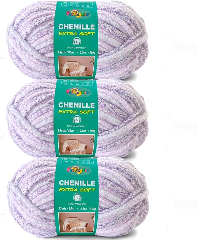 Super Soft Velvet Chenille Yarn for Crocheting and Knitting-Easy to Crochet-Bulky, 3.5oz/93yds of Each Skein-Chunky Plush Yarn for Hand Craft Blanket Ammigurumi DIY (Lilac Mist, 3 Pack)