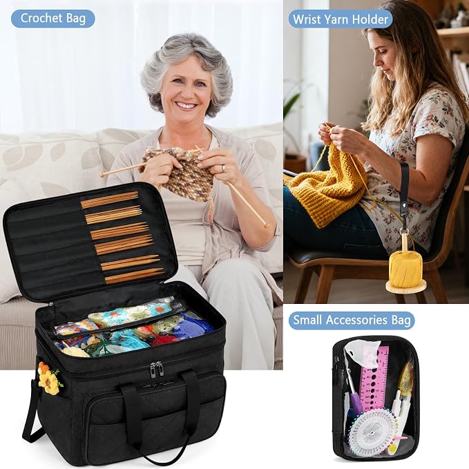 Crochet Organizer Bag with Yarn Holder, Large Yarn Storage for Accessories
