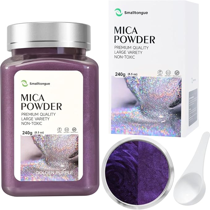 Mica Powder, Golden Purple, 240g with Scoop, Complies with ASTM D-4236 | For Epoxy Resin, Soap, Bath Bomb, Candle| Safety Material| Odorless| Brilliant Colors