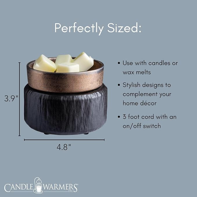 Candle Warmers ETC 2-in-1 Candle and Fragrance Warmer for Warming Scented Candles or Wax Melts and Tarts with to Freshen Room, Primitive Black and Bronze