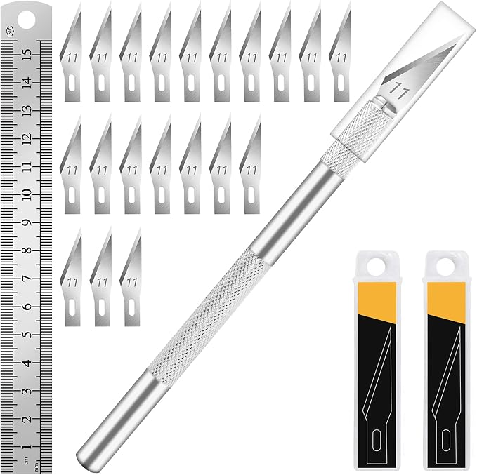 DIYSELF Exacto Knife Set with 20#11 Blades, Aluminum Handle, 6-Inch Ruler | Exacto Knife Kit for DIY, Art & Model Making, Hobby Knife Set for Crafters & Hobbyists, Aluminum Handle, Silver