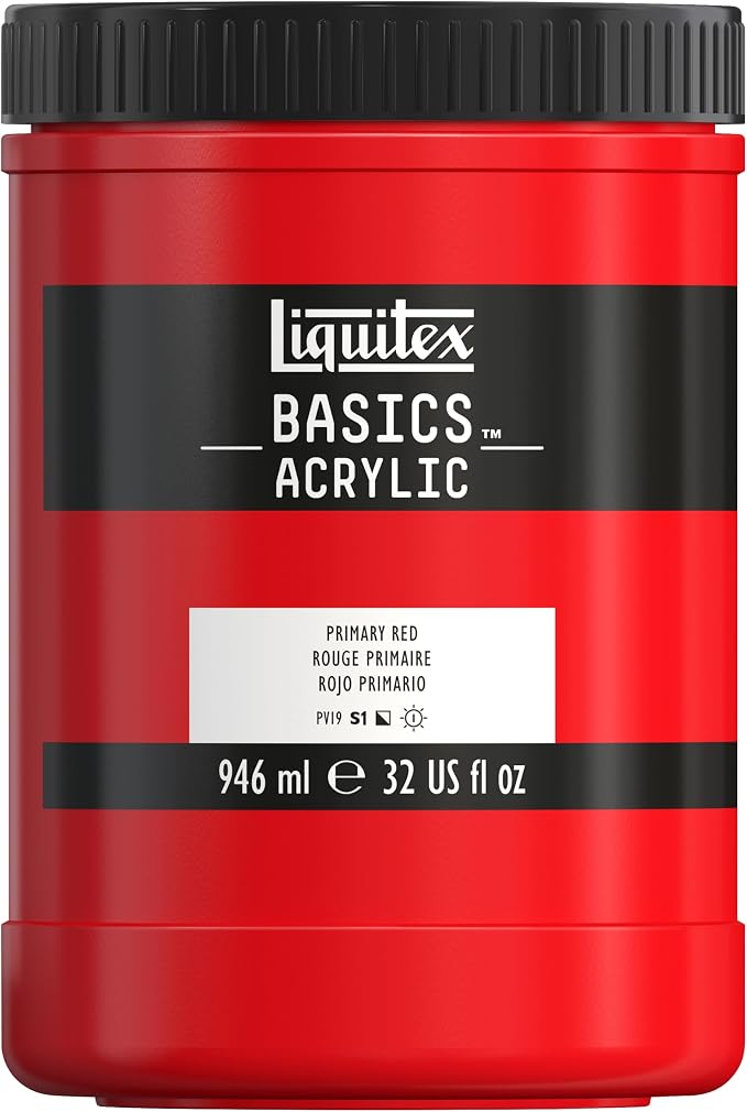 Liquitex BASICS Acrylic Paint, 32-oz Jar, Primary Red | Medium Viscosity, Satin Finish, Lightfast, Fine Art Pigments, Range of Opacities, Easy Blending
