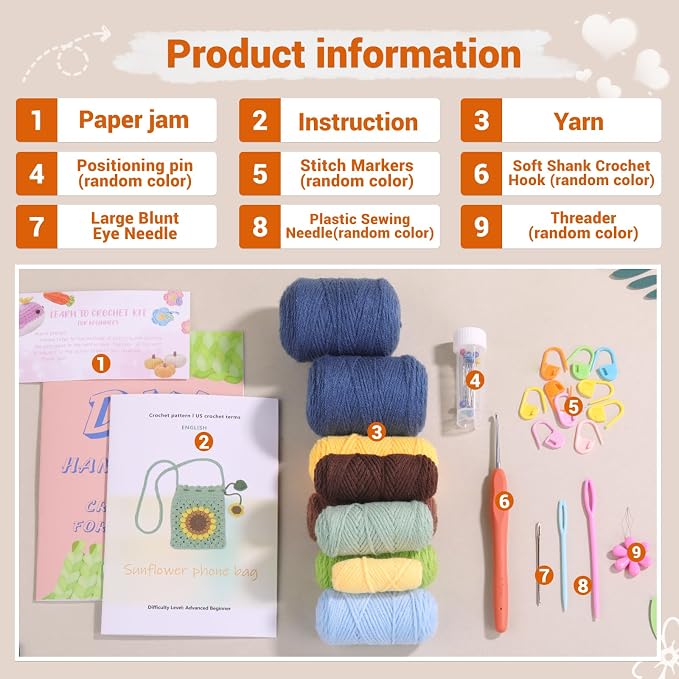 Fedmut Crochet Kit for Beginners, Shoulder Bag Crochet Kit Adults Project