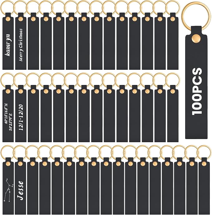 Wavyknot 100 Pcs Leather Keychain Blanks, 5.6 x 0.8 Inches, Black