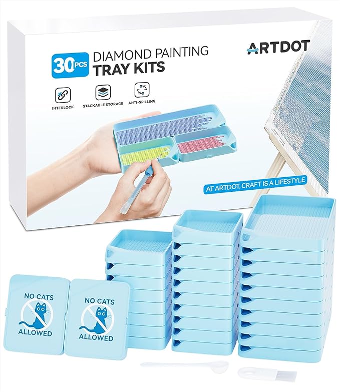 ARTDOT 30-Piece Stackable Tray Set Diamond Art Kits for Adults, Interlocking Diamond Painting Accessories and Tools(Blue)