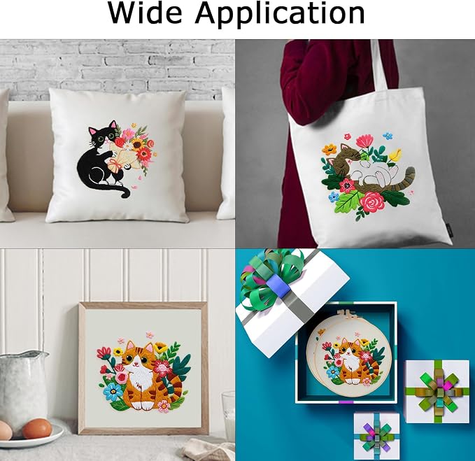 Nuberlic 3 Pack Cat Embroidery Kit for Beginners Adults