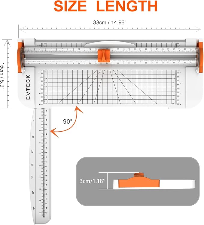 Evteck Paper Cutter 12 Inch Paper Trimmer Slider Crafting Scrapbooking Supplies for A4 Vinyl Photo Cardstock with Security Blade and Foldable Ruler