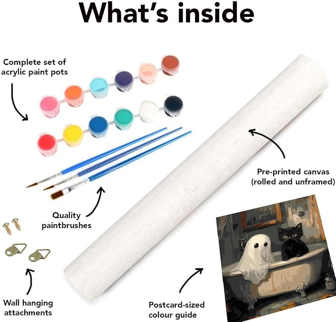 Clendo Halloween Paint by Numbers Kit for Adults, Ghost Oil Painting by Numbers with Brushes, Black Cat Art and Crafts Canvas Kit for Beginner Home Decor 16x20 inch / 40x50 cm