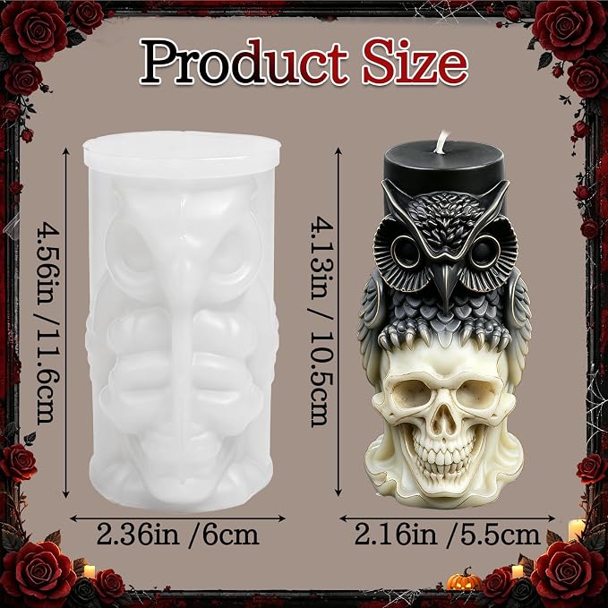 Halloween Silicone Candle Molds, Large Owl Skull Head Mold | Halloween Silicone Mold for Candle Making, Epoxy Resin Casting, DIY Craft Plaster, Concrete, Holidays Home Decor, Party Gift