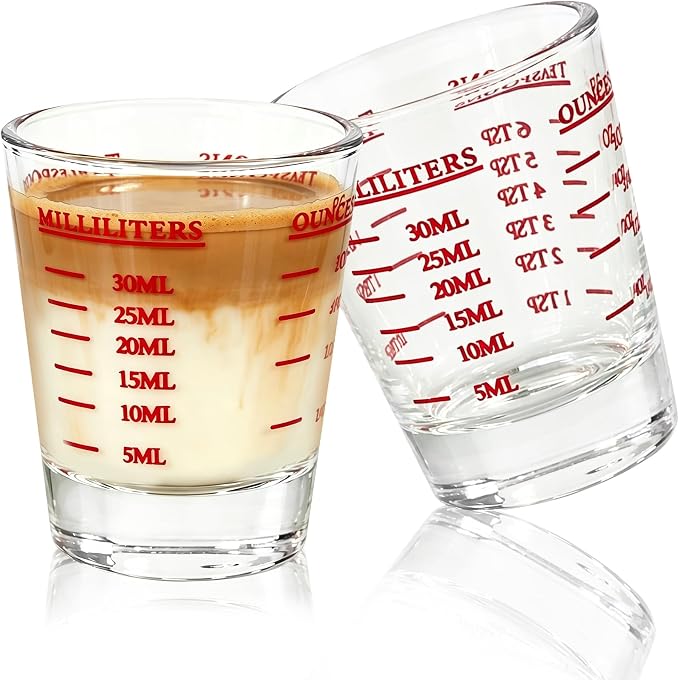 2 Pack High Borosilicate Shot Glass Measuring Cup,Espresso Shot Heavy Glass,Thick Base Liquid Measuring Cup 26-Incremental Measurement 1 OZ,2 TBS,6 TSP,30 ML