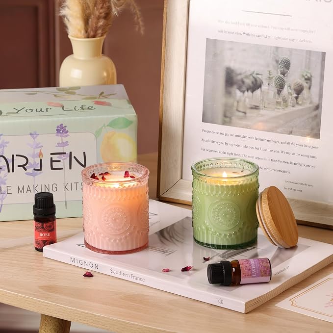 DARJEN Candle Making Kit for Beginners, 2 Jars Soy Wax Scented DIY Set | 100% Soy Wax, 10oz Glass Jars, Natural Cotton Wicks, Pleasant Scents, Instruction& More- Perfect as Home Decorations