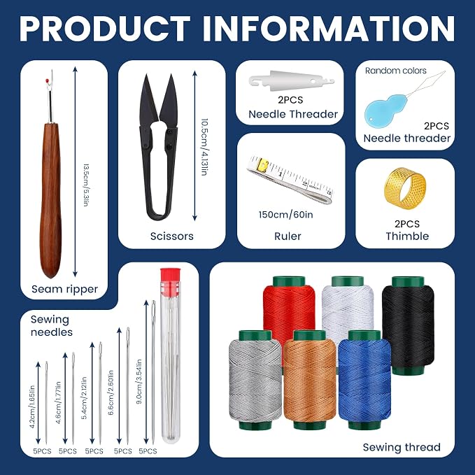 TLKKUE Sewing Kit for Adults, Steel Needles for Hand Sewing | 40 Pcs Sewing Kit with Sewing Needles Storage Bag Threads Thimbles Seam Rippers for Repair Clothing(6Color Upholstery Thread)