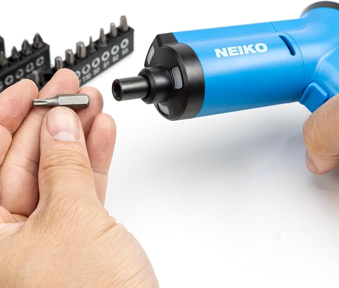 NEIKO 10580A Electric Screwdriver, 34pc Rechargeable Cordless Screwdriver Set, 1/4” Hex Shank 3.6V Lithium Ion Power Screwdriver, 3 LED Lights, USB C Charger Included, Mini Screw Driver