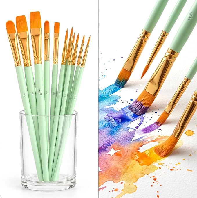Soucolor Acrylic Paint Brushes Set,20 Pcs Pointed Tip Artist Paintbrushes | Acrylic Painting Oil Watercolor Canvas Boards Rock Body Face Nail Art, Halloween Pumpkin Ceramic Crafts Supplies