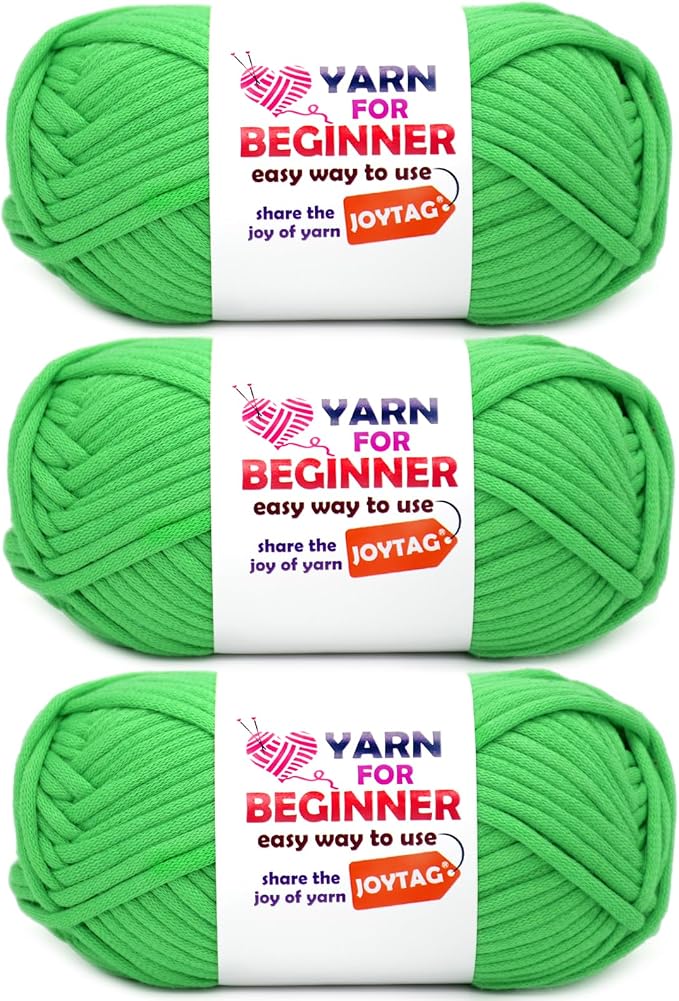 Christmas Green Cotton Crochet Knitting Yarn for Beginners - Easy-to-See Stitches, Cotton-Nylon Blend - Crochet Kit (3x50g)
