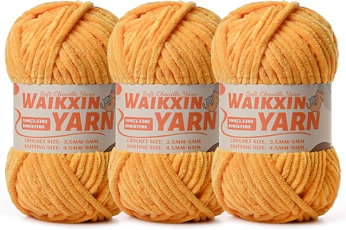 （3 Golden Yellow） 3 Pack Super Soft Fuzzy Chenille Chunky Yarn for Crocheting, 300g (261yds) Velvet Fluffy Amigurumi Yarn for Hand Knitting Baby Blankets Weaving Craft