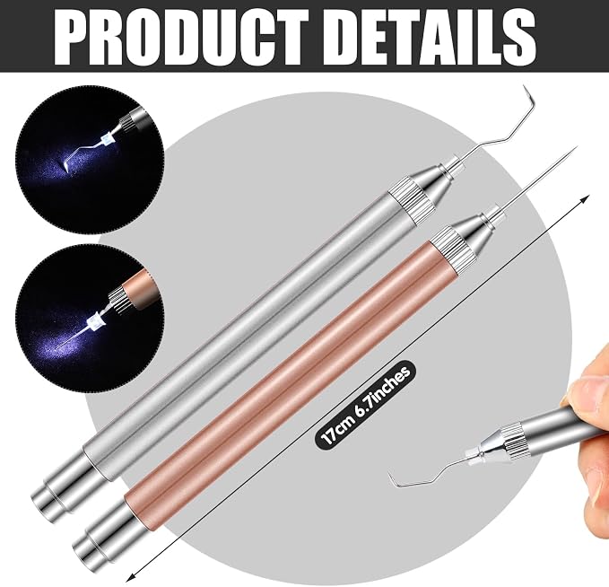 Therwen 2 Pcs LED Vinyl Weeding Pen Tools with Hook Tips, Rose Gold, Silver | Built-in LED Light, Tiny Vinyl Detail Removal, for Heat Transfer, Compatible with Silhouette Machines