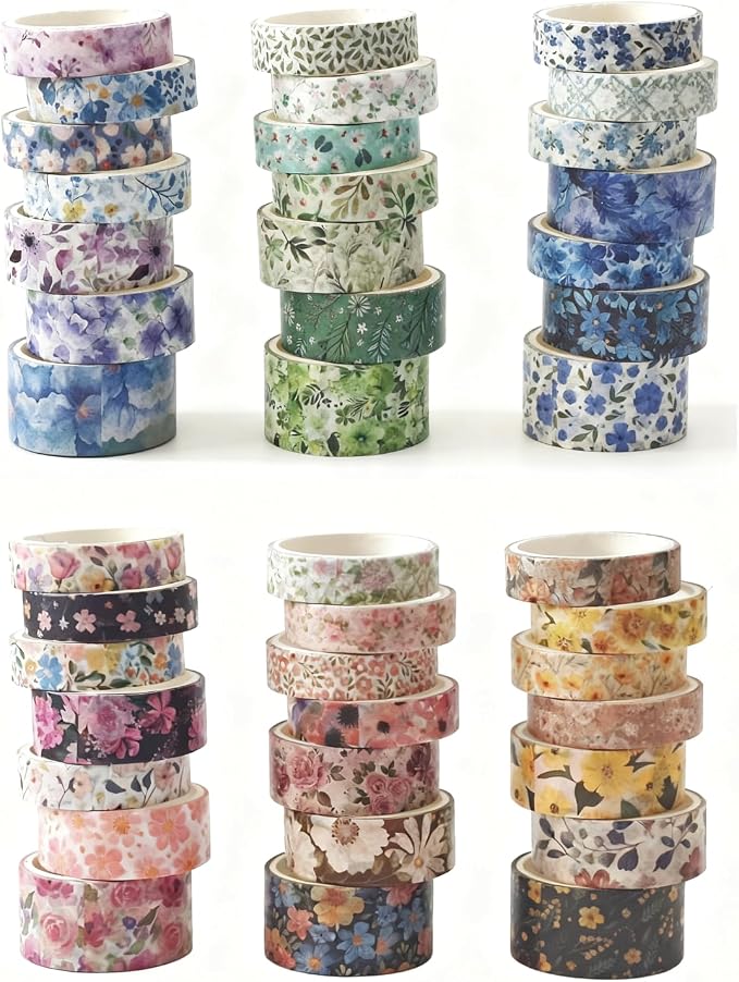 Bomichi 42-Roll Floral Thin Washi Tape Sticker Set 3 Meters per Roll