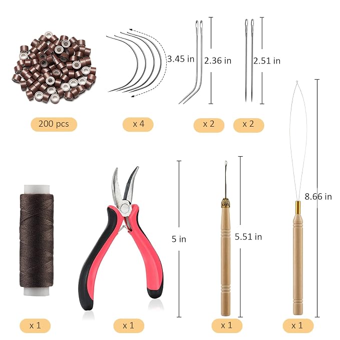 VCAY Hair Extension Tools Kit,200 Beads,Plier,Threader,Hook,Needles,Thread