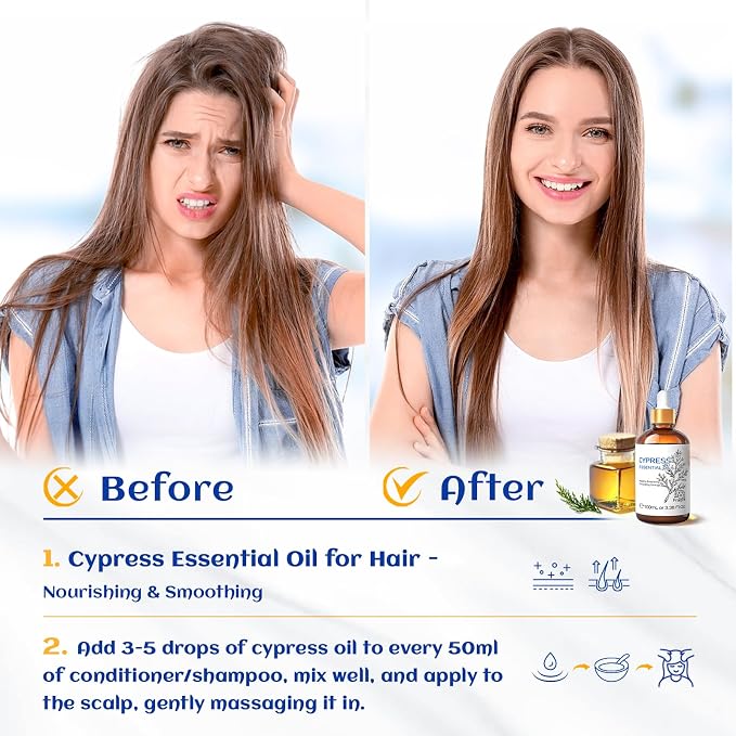 HIQILI Cypress Essential Oil for Diffuser, Humidfier, Skin Care