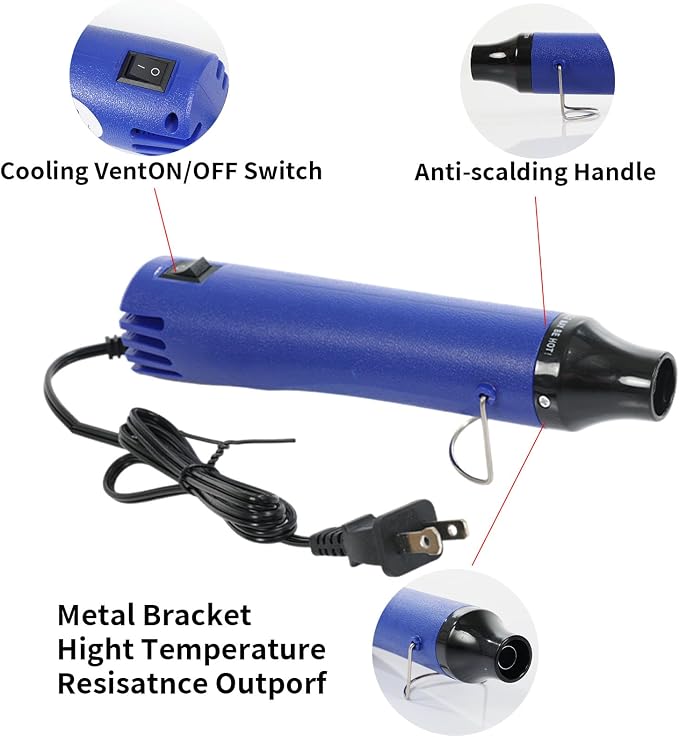 Heat Gun 300w, Handed Hot Air Gun for Crafting and DIY (Blue)