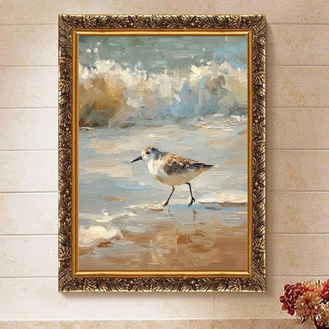 Coastal Bird Paint by Numbers Kit for Adults Framed Canvas, Frameworkless