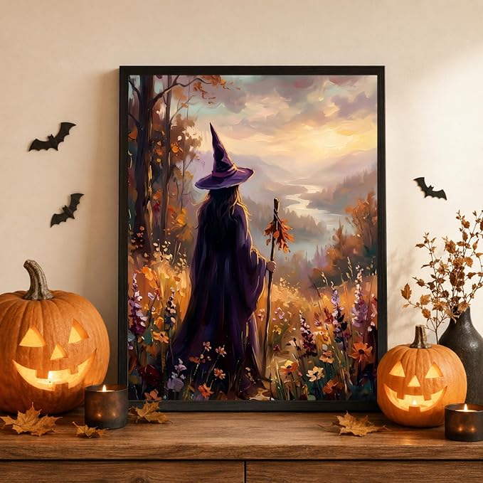 Mandun Halloween Witch Paint by Numbers Kit for Adults, 16x20 inch | DIY Painting Kits Crafts for Adults, Relieve Stress, Frame Canvas, Wooden Easel, Gift Box, Home Wall Decor