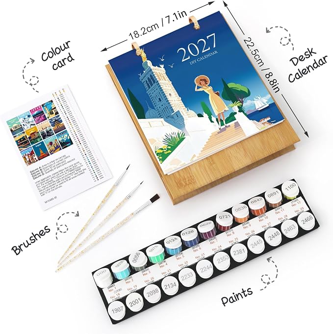 Lnjsipam Paint by Numbers Calendar 2027 - Travel Paint with Number for Gift | Travel Paint by Numbers Calendar, Easy DIY Calendar, Unique Gift for New Year, Travel Paint by Number Kit for Adults