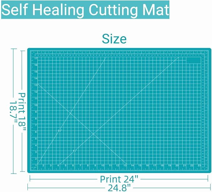 18"x24" Self Healing Cutting Mat, Sewing Mat for Crafts, Double Sided 5-Ply Table Cutting Board for Fabric Quilting Leather Modeling Hobby Project, Turquoise