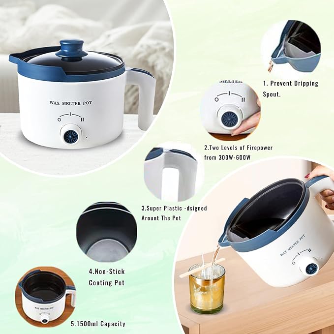 Ksedcon Electric Wax Melting Pot for Candle Making with Pouring Spout | Wax Melter Pot Kit Included Thermomelter Wicks, Wick Stickers, Centering Device, Stirring Spoon