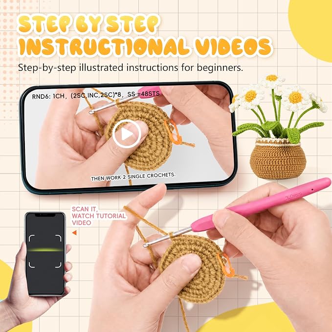 Crochet Kit for Beginners, Crochet Plant Kit,Knitting Kit(Little Daisy)