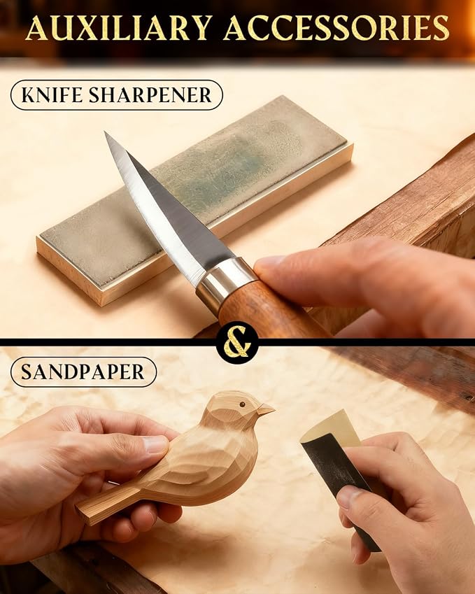 Wood Carving Kit Whittling Kit: Wood Carving Knife Tools with Leather Case | Woodworking Hobby Kit for Beginners Adult Kids, Relaxing Creative Projects, DIY Art Craft Gift for Men Teens