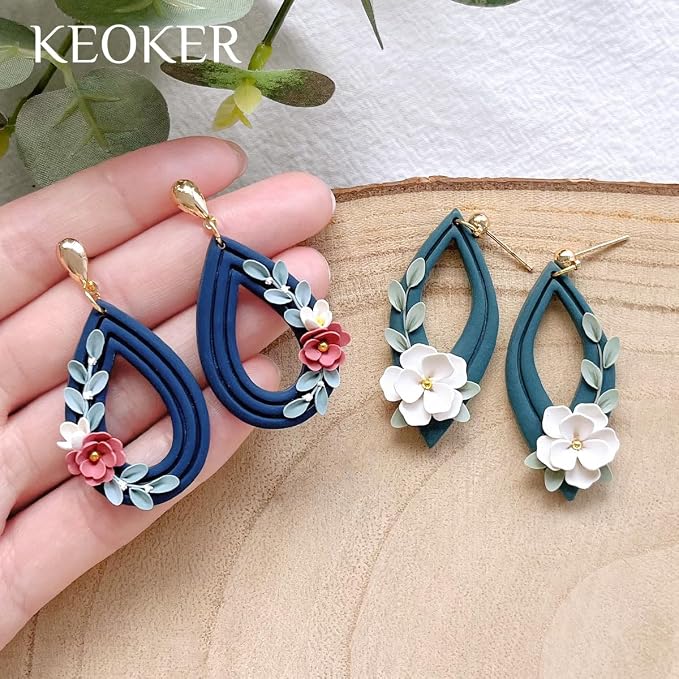 Keoker Organic Polymer Clay Cutters, 10 Shapes Extruded Polymer Clay Earring Cutters Boho