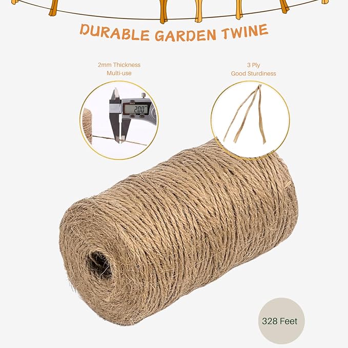 Jute Twine 2mm Thick - 328 Feet Brown Yarn, Natural Burlap String | Natural Jute & Burlap - Strong, Durable Twine for Crafts, Gift Wrapping, Gardening & Decor. Premium Brown Yarn for DIY.