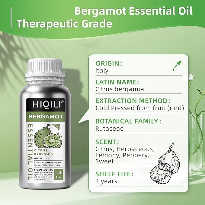 HIQILI Bergamot Essential Oil Large Capacity for Hotel, Beauty Salon, SPA