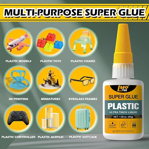 Plastic Super Glue Liquid, Clear Instant Cyanoacrylate Glue for Plastic Model 3d Printing PLA Airplane Miniatures Heavy Duty, All Purpose Superglue for Metal Rubber Wood Ceramic, Strong and Waterproof