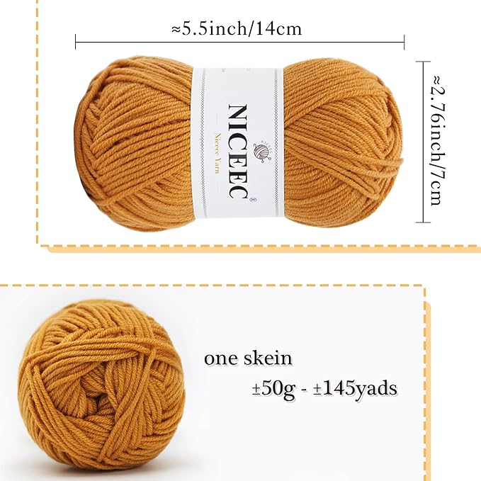 NICEEC 300g Soft Assorted Colors Yarn 100% Acrylic 870yds -Brown Series