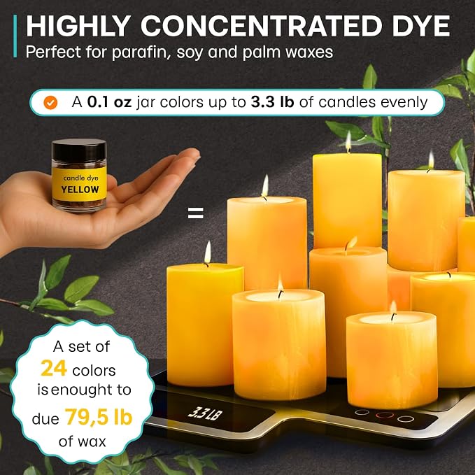 Candle Wax Dye for Soy Candle Making - 24 Color Chips in Jars | Premium Candle Wax Coloring - Highly Concentrated Candle Chips Colors in Jars